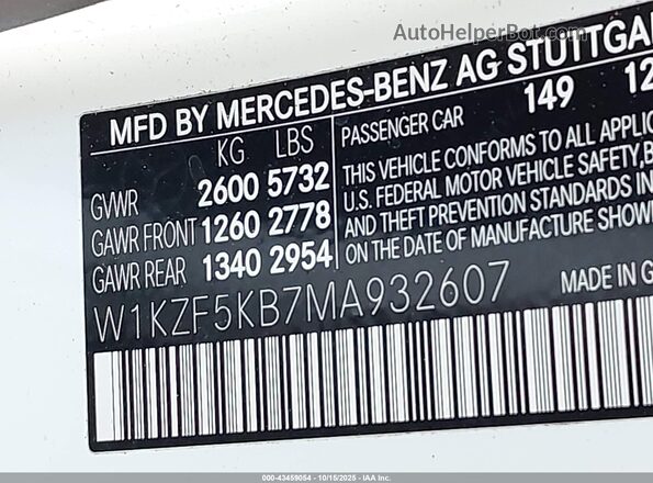 W1KZF5KB7MA932607 2021 MERCEDES-BENZ E-CLASS White Widok komory silnika