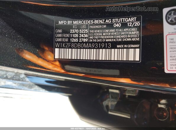 W1KZF8DB0MA931913 2021 MERCEDES-BENZ E-CLASS Синий Вид подкапотного пространства