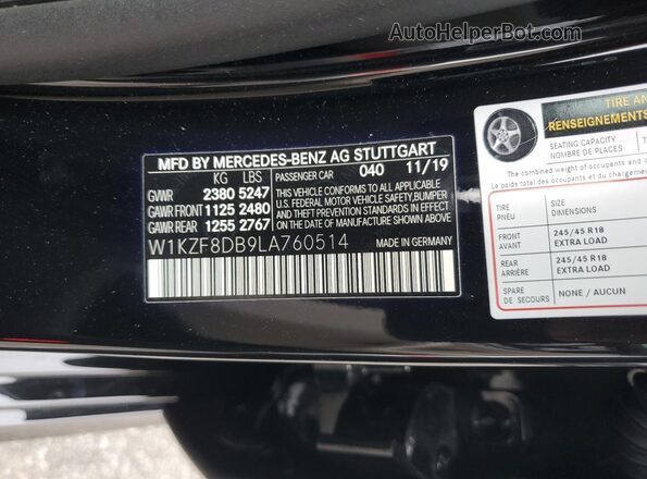 W1KZF8DB9LA760514 2020 MERCEDES-BENZ E Black VIN კოდის სტიკერის ხედი