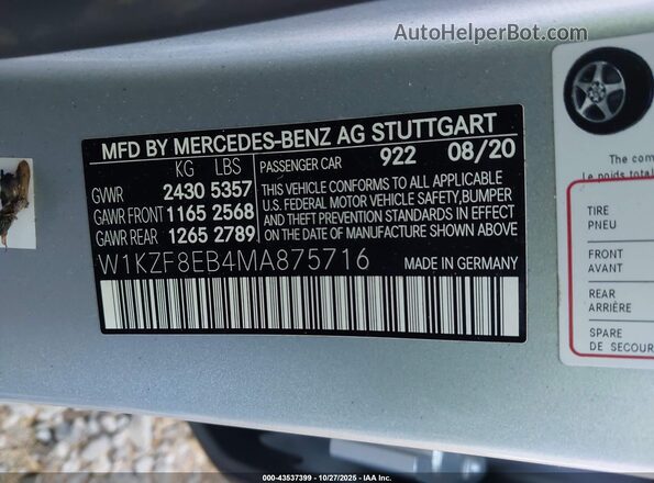 W1KZF8EB4MA875716 2021 MERCEDES-BENZ E-CLASS Silver ძრავის განყოფილების ხედი