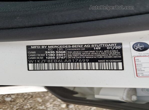 W1KZF8EB6LA817699 2020 MERCEDES-BENZ E White Вид підкапотного простору