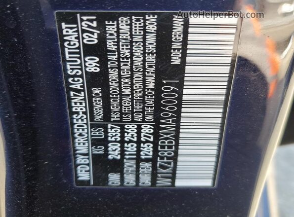 W1KZF8EBXMA960091 2021 MERCEDES-BENZ E Синий Вид подкапотного пространства
