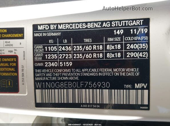 W1N0G8EB0LF756930 2020 MERCEDES-BENZ GLC 300 Белый Вид подкапотного пространства