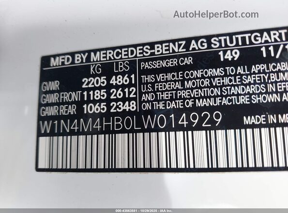 W1N4M4HB0LW014929 2020 MERCEDES-BENZ GLB-CLASS Белый Вид подкапотного пространства