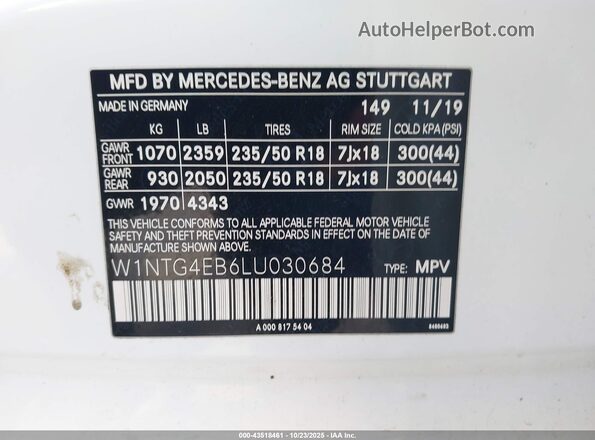 W1NTG4EB6LU030684 2020 MERCEDES-BENZ GLA 250 White Engine compartment view