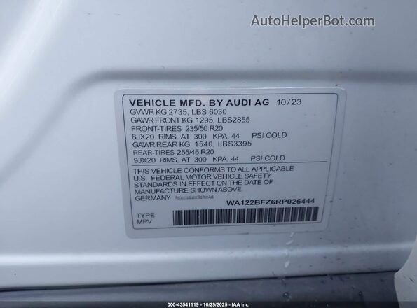 WA122BFZ6RP026444 2024 AUDI Q4 Белый Вид подкапотного пространства