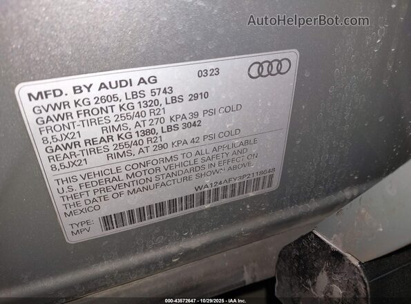 WA124AFY3P2118648 2023 AUDI SQ5 Green Vista del compartimento del motor