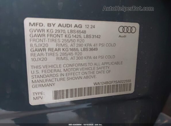 WA124BGF7SA022555 2025 AUDI Q6 E-TRON Blue Вид підкапотного простору