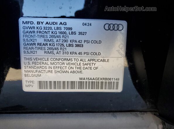WA15AAGEXRB061149 2024 AUDI Q8 Черный Вид наклейки с VIN-кодом