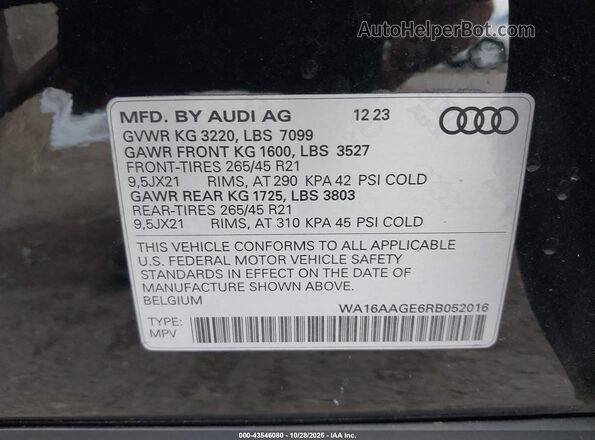 WA16AAGE6RB052016 2024 AUDI Q8 E-TRON Черный Вид подкапотного пространства