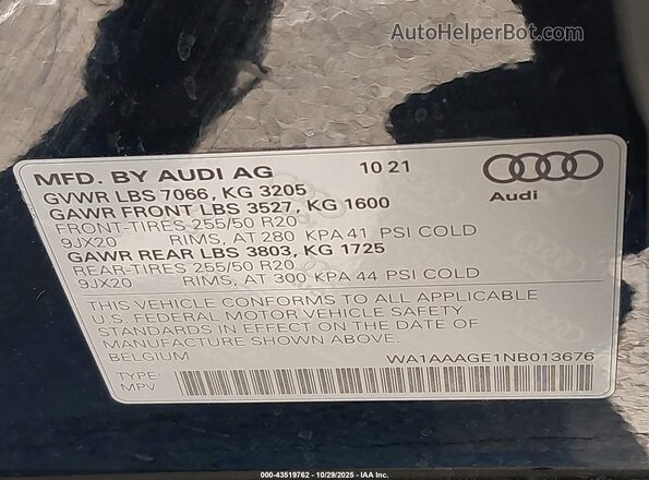 WA1AAAGE1NB013676 2022 AUDI E-TRON Черный Вид подкапотного пространства