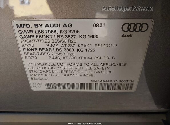 WA1AAAGE7NB006134 2022 AUDI E-TRON Gray Engine compartment view