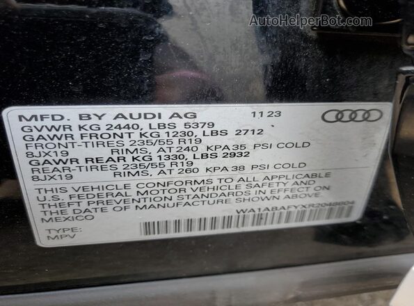 WA1ABAFYXR2048604 2024 AUDI Q5 Black VIN კოდის სტიკერის ხედი