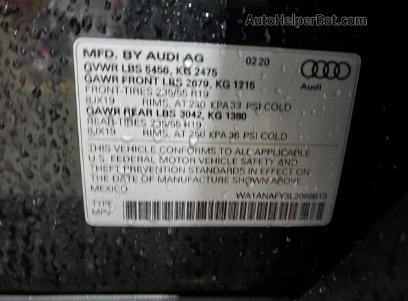 WA1ANAFY3L2068613 2020 AUDI Q5 Black VIN կոդի պիտակի տեսք