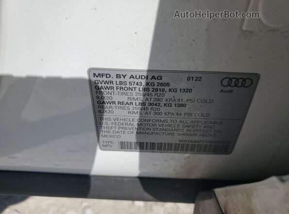 WA1B4AFY1N2052579 2022 AUDI SQ5 Белый Вид наклейки с VIN-кодом