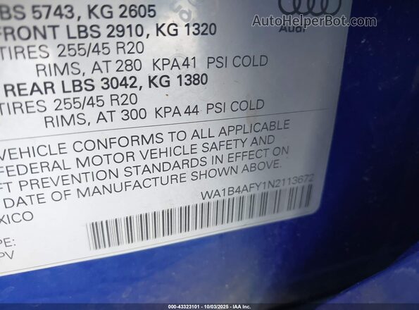 WA1B4AFY1N2113672 2022 AUDI SQ5 Синий Вид подкапотного пространства