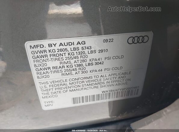 WA1B4AFY6P2022481 2023 AUDI SQ5 Gray Widok komory silnika