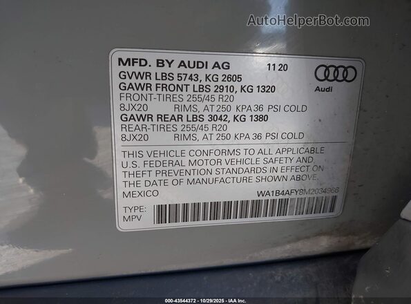 WA1B4AFY8M2034966 2021 AUDI SQ5 Серый Вид подкапотного пространства