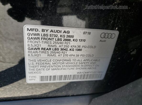 WA1C4AFY7J2218652 2018 AUDI SQ5 Black Widok wnętrza 360 stopni