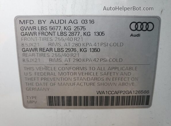 WA1CCAFP2GA126566 2016 AUDI SQ5 White Widok wnętrza 360 stopni