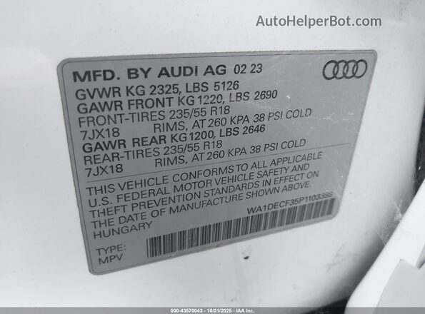 WA1DECF35P1103399 2023 AUDI Q3 White ძრავის განყოფილების ხედი