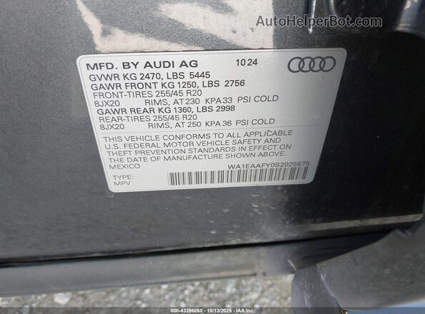 WA1EAAFY0S2025875 2025 AUDI Q5 Серый Вид подкапотного пространства