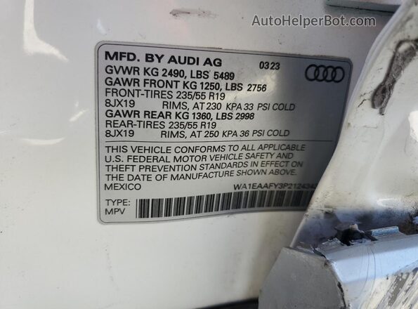 WA1EAAFY3P2124343 2023 AUDI Q5 Белый Вид наклейки с VIN-кодом