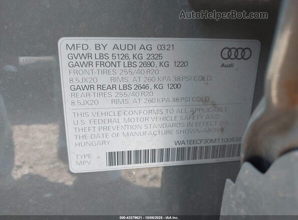 WA1EECF30M1100636 2021 AUDI Q3 Gray Շարժիչի բաժամունքի տեսք