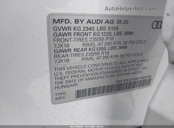WA1EECF34S1083708 2025 AUDI Q3 Белый Вид подкапотного пространства