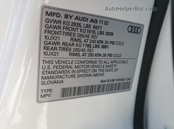 WA1EVBF13PD011347 2023 AUDI Q8 White VIN sticker view