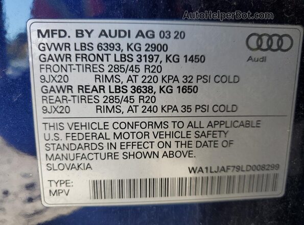 WA1LJAF79LD008299 2020 AUDI Q7 Blue Սալոնի 360 աստիճան տեսք