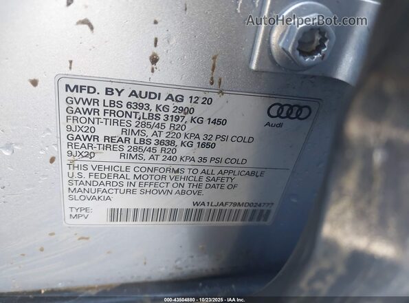WA1LJAF79MD024777 2021 AUDI Q7 Silver Вид підкапотного простору