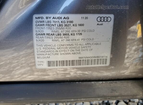WA1VAAGE6MB018114 2021 AUDI E-TRON Серый Вид подкапотного пространства