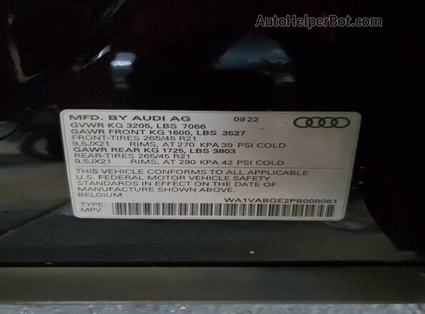WA1VABGE2PB008061 2023 AUDI E-TRON Черный Панорамный вид салона 360°