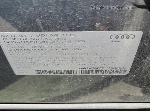 WA1VCAFP5HA086025 2017 AUDI SQ5 Угольный Вид наклейки с VIN-кодом