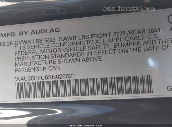 WAU35CFU6SN026521 2025 AUDI S5 Серый Вид подкапотного пространства