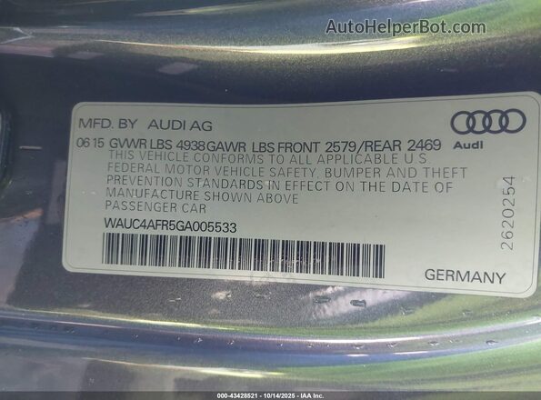 WAUC4AFR5GA005533 2016 AUDI S5 Gray Widok komory silnika