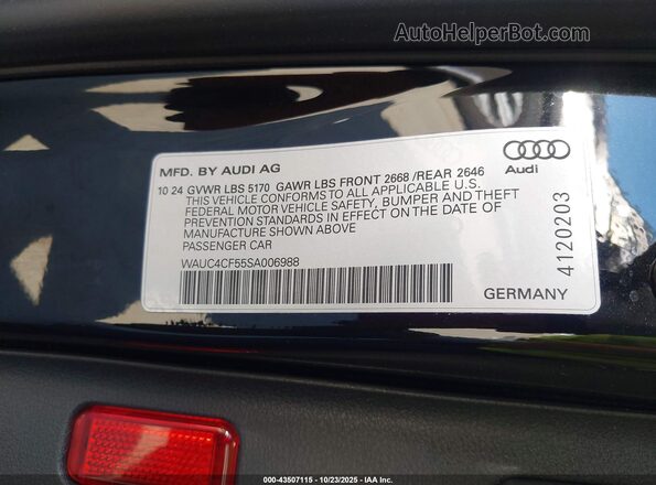 WAUC4CF55SA006988 2025 AUDI S5 Черный Вид подкапотного пространства