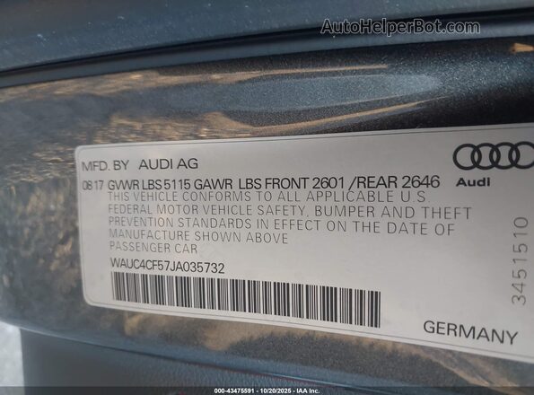 WAUC4CF57JA035732 2018 AUDI S5 Серый Вид подкапотного пространства
