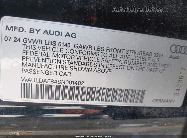 WAULDAF84SN001482 2025 AUDI OTHER Черный Вид подкапотного пространства