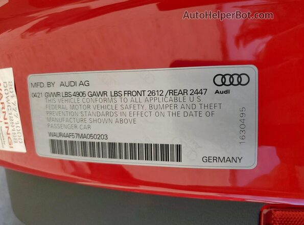 WAUR4AF57MA050203 2021 AUDI S5 Красный Вид подкапотного пространства