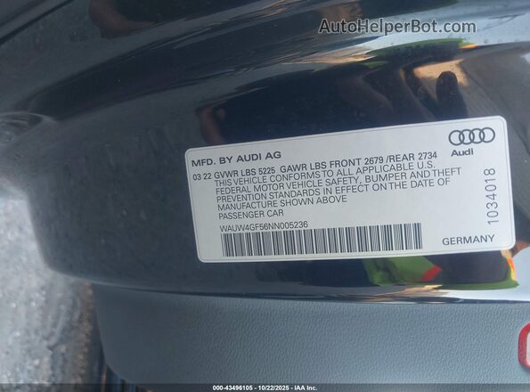 WAUW4GF56NN005236 2022 AUDI S5 Черный Вид подкапотного пространства