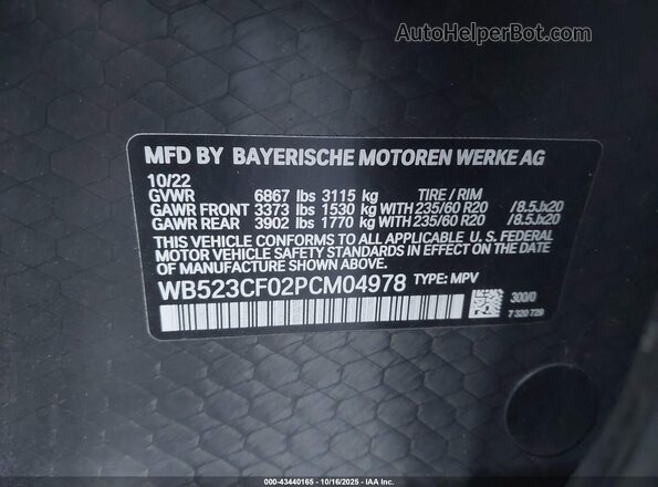 WB523CF02PCM04978 2023 BMW IX White Vista del compartimento del motor