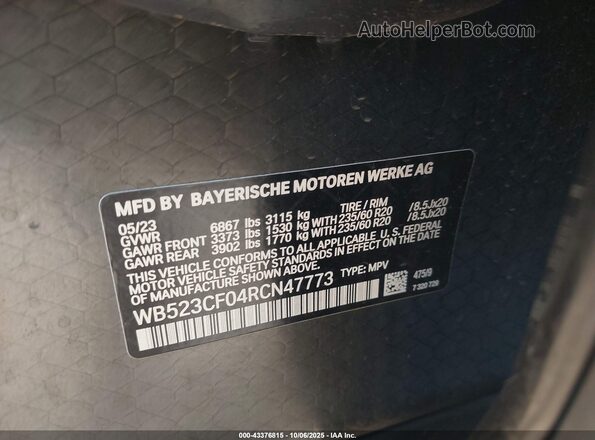 WB523CF04RCN47773 2024 BMW IX Черный Вид наклейки с VIN-кодом
