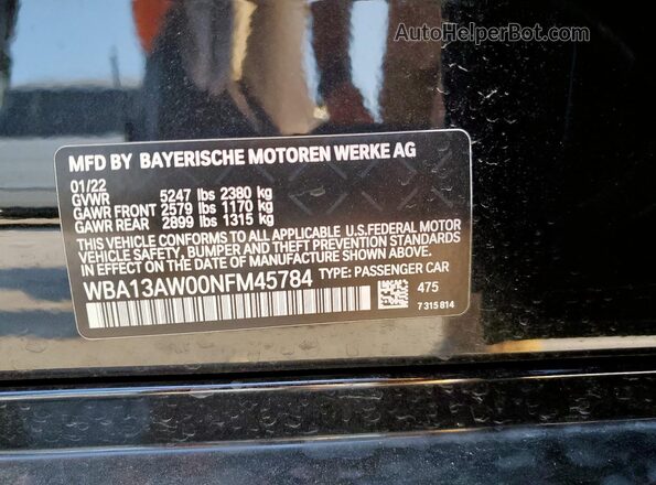 WBA13AW00NFM45784 2022 BMW M4 Black Vista de la etiqueta del VIN