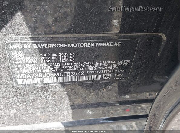 WBA73BJ05MCF83542 2021 BMW OTHER Black Vista del compartimento del motor