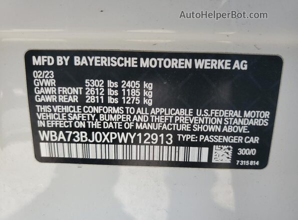 WBA73BJ0XPWY12913 2023 BMW OTHER Белый Вид наклейки с VIN-кодом