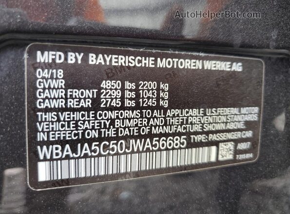 WBAJA5C50JWA56685 2018 BMW OTHER Черный Вид наклейки с VIN-кодом