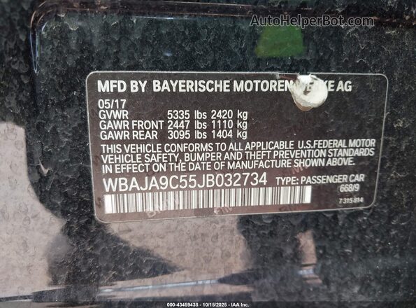 WBAJA9C55JB032734 2018 BMW 5 SERIES Черный Вид подкапотного пространства