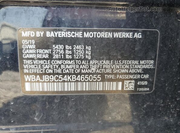 WBAJB9C54KB465055 2019 BMW M5 Blue Widok naklejki z numerem VIN